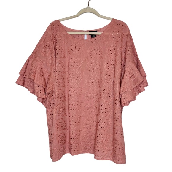 LIZ CLAIBORNE Ruffle Sleeves Eyelet Blouse. Size 3XL - Picture 2 of 7